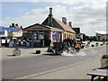 Steam bus outside Minehead railway station