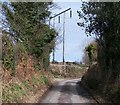 Powerlines crossing the Llangybi road at Ty