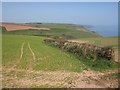 SX9151 : Field boundary and view near Scabbacombe by Derek Harper
