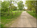 Footpath junction on Couch House Farm access road