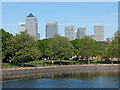 Canary Wharf, viewed from Surrey Water