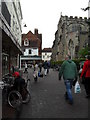 Looking from Bridge Street towards a tea rooms adjacent to St Thomas and St Edmund Parish Church