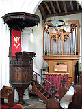 TF8709 : All Saints' church in Necton - Jacobean pulpit by Evelyn Simak