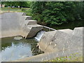 Weir at the outflow of Fendrod Lake, Llansamlet, Swansea