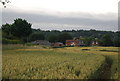 View across wheat fields to Bowzell Farm