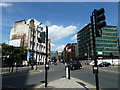 Looking up Westminster Bridge Road towards a distant London Eye