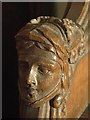 NY7863 : St. Cuthbert's Church, Beltingham - carved head on choir stall (7) by Mike Quinn
