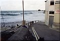 Trevaunance Cove in stormy winter weather, 1991