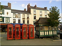 SE3171 : Phone boxes in Ripon market place by Andrew Abbott