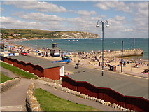 SZ0379 : Swanage: overlooking the beach and small pier by Chris Downer