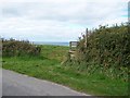 Guide post and stile on the section of the Llyn Coastal Path leading to Porth Widlin