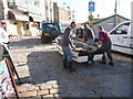 Boat on tow on the cobbles in St Ives