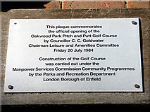 TQ2995 : Plaque on Clubhouse, Oakwood Park by Christine Matthews