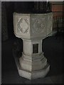 NY8355 : St. Cuthbert's Church, Allendale - font by Mike Quinn