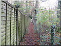 TQ0231 : Fence panels on footpath leading to Hogwood Road by Dave Spicer