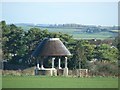 Circular shelter by a Poundbury recreation ground