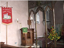 TG2435 : Pulpit and banner, St. Margaret's, Thorpe Market, Norfolk by nick macneill