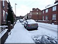 Pinderfields Road in the snow