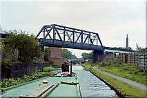SJ8798 : Trussed railway bridge, Ashton Canal, 1990 by Robin Webster