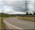 Llanfoist : Pylons and slip road from The Heads of the Valleys Road