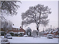 A snowy Buckingham Road in Penn, Wolverhampton