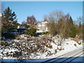 Snowy railway embankment and Oaks Close, Newport