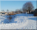 Snowy path alongside Crindau Pill, Newport