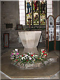 TF4322 : St Mary's church in Long Sutton - baptismal font by Evelyn Simak