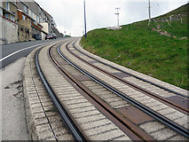 SH7782 : Great Orme Tramway - Curve near Tyn y coed Road by Phil Champion