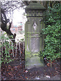 SJ3788 : Stone post and bench mark by Ullet Road entrance to Sefton Park by John S Turner