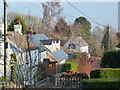 Looking from the church towards the pub, Llanfair Discoed