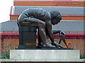 Bronze sculpture -  piazza - British Library, London