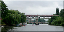 SO8455 : River Severn Bridges approaching Worcester by Roger  D Kidd
