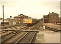 Freight train approaching Hereford station