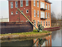 SJ6599 : Bridgewater Canal, Crane and Board, Leigh by David Dixon