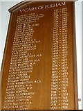 TQ2475 : All Saints, Fulham: incumbency board by Basher Eyre