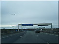SJ2790 : M53 motorway sign gantry by Colin Pyle