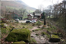 SJ0729 : Tea room and car park, Tan-y-Pistyll by Dave Dunford