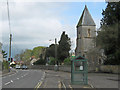 Bus stop and Holy Trinity church, Walton