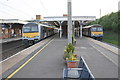 Two down trains ready to depart from Witham railway station