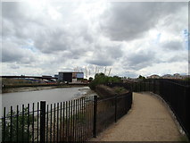 TQ3981 : View of the O2 from the Bow Creek Ecology Park path by Robert Lamb
