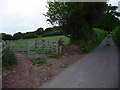 Lane and footpath junction near Tal-y-bryn Farm