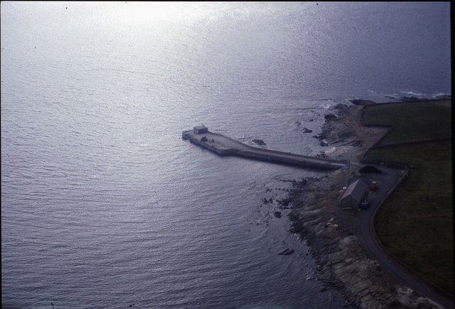 North Ronaldsay pier from the air 