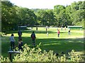 Stilt-walking on the Salem cricket ground