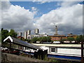 View of Kew Bridge Steam Museum tower and towerblocks on Green Dragon Lane