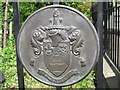 Arms of the former Metropolitan Borough of St. Marylebone on the gates of Violet Hill Gardens