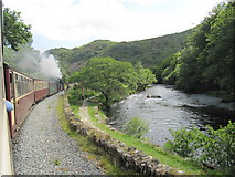 SH5947 : Welsh Highland Railway, footpath, and River Glaslyn by David Tyers