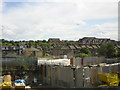 Scaffolding and skips, between the railways near Clapham Junction