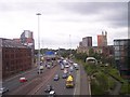 The A57(M) viewed from a passing Metrolink tram