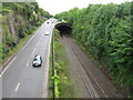 Railway and road in Chepstow